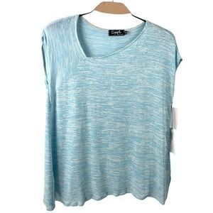 Sympli Slant Top Azure Blue Ribbed Knit Size10